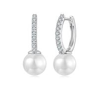PVUVTNAHW Orecchini A Cerchio In Argento Sterling 925 Placcato Oro Bianco Con Moissanite E Perla, Orecchini A Cerchio Minimalisti