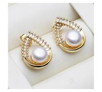 PVUVTNAHW Orecchini a forma di cuore con perle naturali, placcati in oro, orecchini a bottone con perle d'acqua dolce for donna(White)