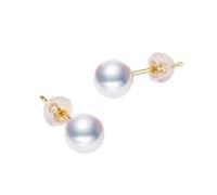 PVUVTNAHW Orecchini di perle Akoya in oro 18 carati for donna, orecchini di perle rotonde di acqua di mare, buona lucentezza, regalo for anniversario e ragazze.(8-9mm)
