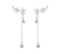PVUVTNAHW Orecchini pendenti a forma di fiore in argento sterling 925 con zirconi cubici, orecchini pendenti da sposa con catena