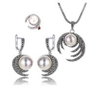 PVUVTNAHW Orecchini pendenti a forma di luna con perle bianche, collane e anelli for set di gioielli da sposa da donna(7)