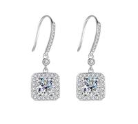 PVUVTNAHW Orecchini pendenti con moissanite a cuscino da 1 carato, colore D, in argento sterling 925, orecchini a gancio for donna