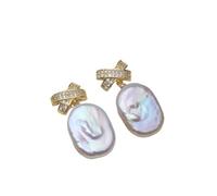 PVUVTNAHW Orecchini pendenti con perle d'acqua dolce naturali, orecchini con perle barocche placcate in oro for donna(White)