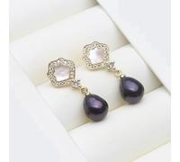 PVUVTNAHW Orecchini pendenti con perle d'acqua dolce naturali, orecchini pendenti alla moda in argento sterling 925 con perle for donna(Svart)