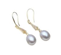 PVUVTNAHW Orecchini pendenti con perle d'acqua dolce, placcati in oro, con perle naturali, for donna(Gray)