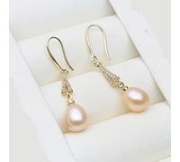 PVUVTNAHW Orecchini pendenti con perle d'acqua dolce, placcati in oro, con perle naturali, for donna(Pink)