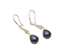 PVUVTNAHW Orecchini pendenti con perle d'acqua dolce, placcati in oro, con perle naturali, for donna(Svart)