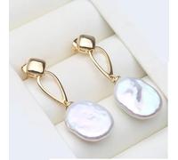 PVUVTNAHW Orecchini pendenti con perle di fiume placcate in oro, for donna, in perle barocche bianche e viola(White)