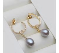 PVUVTNAHW Orecchini pendenti con perle lunghe d'acqua dolce naturali, placcati in oro, for donna(Gray)