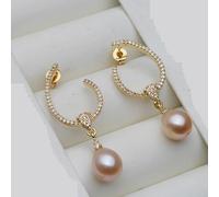 PVUVTNAHW Orecchini pendenti con perle lunghe d'acqua dolce naturali, placcati in oro, for donna(Pink)