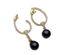 PVUVTNAHW Orecchini pendenti con perle lunghe d'acqua dolce naturali, placcati in oro, for donna(Svart)