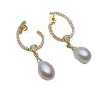 PVUVTNAHW Orecchini pendenti con perle lunghe d'acqua dolce naturali, placcati in oro, for donna(White)