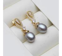 PVUVTNAHW Orecchini pendenti con perle naturali, gioielli carini, orecchini di perle d'acqua dolce Boho, fidanzamento(Gray)