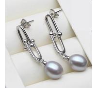 PVUVTNAHW Orecchini pendenti in perle d'acqua dolce bianche, rosa, viola, grigie e nere, graziosi orecchini in argento sterling con perle for donna(Gray)