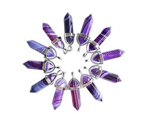PVUVTNAHW Pendenti con ciondoli Chakra punto forma pilastro viola striscia onice 24 pezzi for la creazione di gioielli