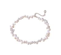PVUVTNAHW Perle d'acqua dolce naturali 6-7mm Collana di perle intrecciate irregolari S925 Gioielli a catena in argento sterling for le donne(Silver)