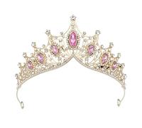 PVUVTNAHW Piccoli diademi e corone, diadema con Strass, for la Principessa Nuziale, Corona Nuziale, Gioielli for Capelli, Accessori for Feste di Compleanno(Gold Pink)
