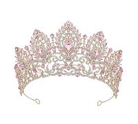 PVUVTNAHW Royal Queen Purple Crown Grande diadema Tiara da Sposa Elegante Accessorio for Capelli da Principessa for la Festa Nuziale(Gold Pink)