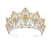 PVUVTNAHW Royal Queen Purple Crown Grande diadema Tiara da Sposa Elegante Accessorio for Capelli da Principessa for la Festa Nuziale(Silver Yellow)