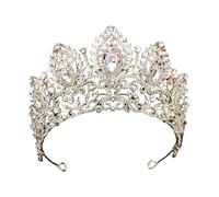 PVUVTNAHW Royal Queen Red Green Crown Grande diadema Sposa Tiara Corone for Le Donne Gioielli da Sposa for Capelli da Festa(Gold White)