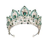 PVUVTNAHW Royal Queen Red Green Crown Grande diadema Sposa Tiara Corone for Le Donne Gioielli da Sposa for Capelli da Festa(Gold Green)
