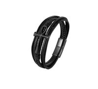 PVUVTNAHW Semplice Classico Croce Egiziana Ankh Simbolo della Vita Antico Bracciale in Pelle Multistrato da Uomo 316L Chiusura Magnetica Bracciale Avvolgente(23cm,Svart)