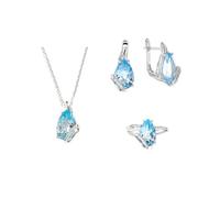 PVUVTNAHW Set di gioielli alla moda con topazio azzurro cielo naturale a forma di goccia, in argento sterling 925, for feste da donna.(8)
