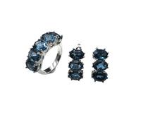 PVUVTNAHW Set di gioielli con anelli e orecchini in argento sterling 925 con topazio blu di Londra naturale, for donne(9)