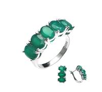 PVUVTNAHW Set di gioielli con anello e orecchini in agata verde naturale, in argento sterling 925 con pietre preziose, for donne(9)