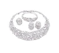 PVUVTNAHW Set di gioielli con anello for orecchino, bracciale, collana in cristallo, argento, oro, for la festa degli accessori da sposa(Silver)