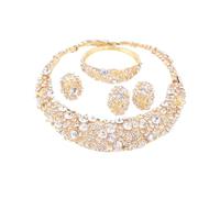 PVUVTNAHW Set di gioielli con anello for orecchino, bracciale, collana in cristallo, argento, oro, for la festa degli accessori da sposa(Gold)