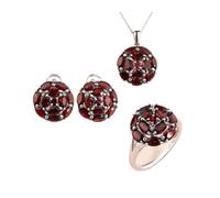 PVUVTNAHW Set di gioielli con anello, orecchini e collana in granato rosso naturale, in argento 925, for donna, raffinati gioielli for anniversario(8)