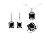 PVUVTNAHW Set Di Gioielli Con Anello, Orecchini E Collana In Spinello Nero Naturale, In Argento Sterling 925, Gemme Preziose, Gioielli Da Donna(6)