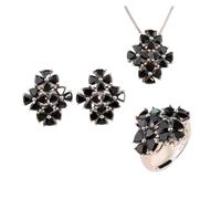 PVUVTNAHW Set di gioielli con collana, orecchini e anello in spinello nero naturale, in argento sterling 925 for donna(7)