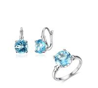 PVUVTNAHW Set di gioielli con orecchini ad anello in topazio azzurro cielo naturale, pietra preziosa rotonda da 10 mm, in argento S925, for donne.(8)