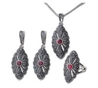 PVUVTNAHW Set di gioielli con orecchini, collane e anelli con ciondolo geometrico in zircone rosso intagliato vintage for donna, con strass.(10)