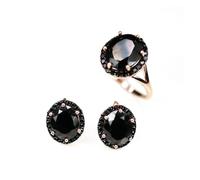PVUVTNAHW Set di gioielli con spinello nero taglio ovale 10 * 12 mm, chiusura con pietra preziosa da 18,6 ct, anello for orecchini, argento sterling 925(7)