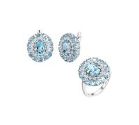 PVUVTNAHW Set di gioielli da donna con anello e orecchini in argento sterling 925 con topazio blu naturale e design ornato.(6)