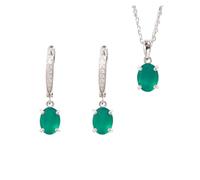 PVUVTNAHW Set di gioielli da donna in argento sterling 925 con ciondolo semplice in agata verde naturale, collana, orecchini e pietre preziose.