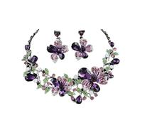 PVUVTNAHW Set di gioielli da sposa, damigella d'onore, con strass e cristalli, collana girocollo e orecchini, for matrimoni, feste e balli di fine anno.(Purple)