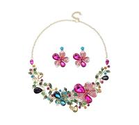 PVUVTNAHW Set di gioielli da sposa, damigella d'onore, con strass e cristalli, collana girocollo e orecchini, for matrimoni, feste e balli di fine anno.(Mix color)