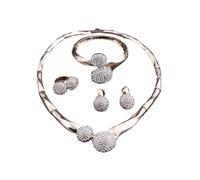 PVUVTNAHW Set Di Gioielli Da Sposa In Oro Argento. Orecchini Con Collana Girocollo In Cristallo For Festa Di Nozze Da Donna(Gold)