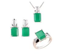 PVUVTNAHW Set di gioielli in argento sterling 925 con anello, orecchini, collana e gemma naturale in agata verde for donna(9)