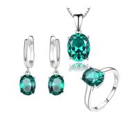 PVUVTNAHW Set di gioielli in argento sterling 925 for donna, anello con ciondolo in smeraldo e collana for donna(9)