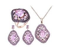 PVUVTNAHW Set di gioielli in moganite rosa nano ovale con ciondolo in pietra preziosa, collana, anelli, orecchini pendenti, argento sterling 925(9)