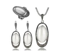 PVUVTNAHW Set di gioielli in opale bianco, set di gioielli vintage, orecchini in pietra, collana e ciondolo for donna(9)