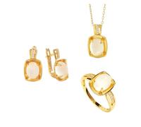 PVUVTNAHW Set di gioielli in pietra di luna bianca naturale, orecchini ovali da 7 * 9 mm, anello con vera pietra preziosa in argento sterling 925 for donna(9)