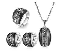 PVUVTNAHW Set di gioielli in resina epossidica for donna, con zirconi neri, orecchini, collana e accessori vintage.(7)