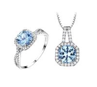 PVUVTNAHW Set di gioielli Nano Sky Blue con zirconi rotondi 5A, anelli a croce e ciondolo ottagonale for donne, fidanzamento(8)
