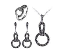 PVUVTNAHW Set di gioielli vintage con collana, orecchini e zirconi neri, taglia 7-9, accessori for donna(9)